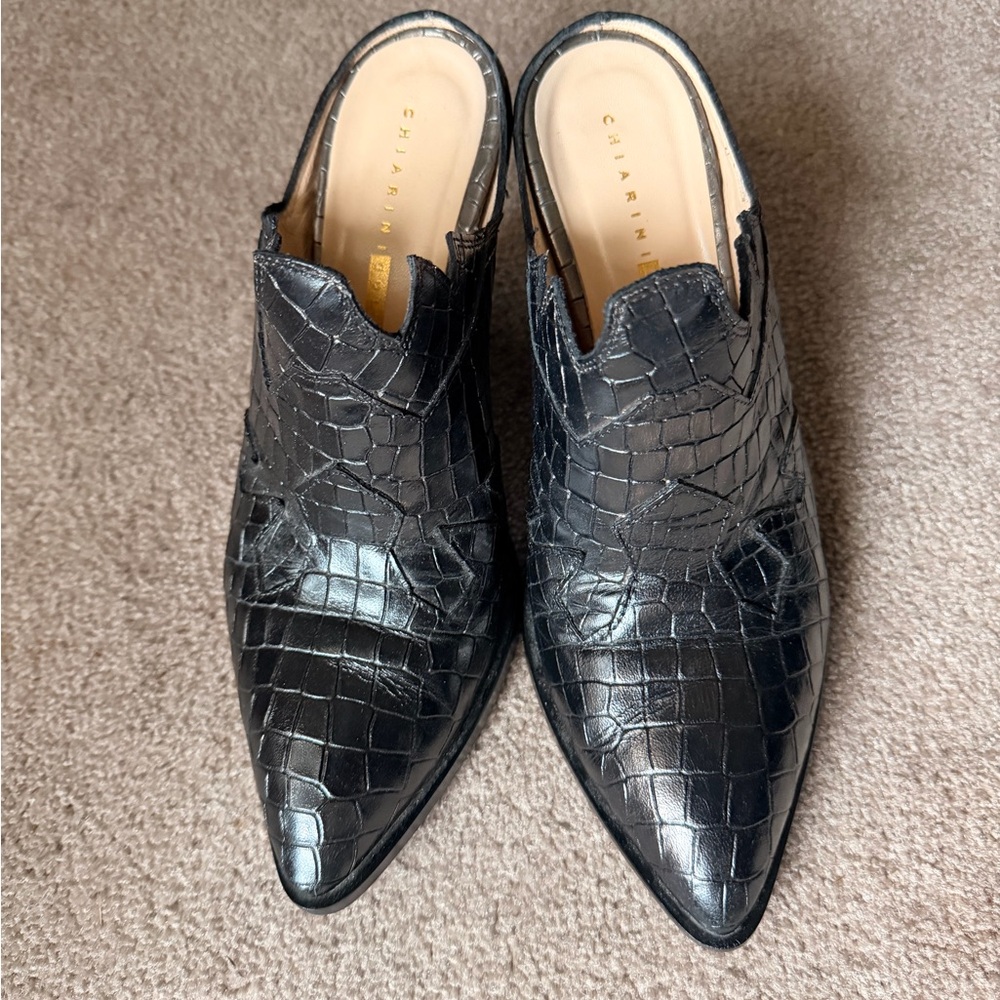 Chiarini Bologna Black Croc-Embossed Western Mule Booties - Picture 2 of 4